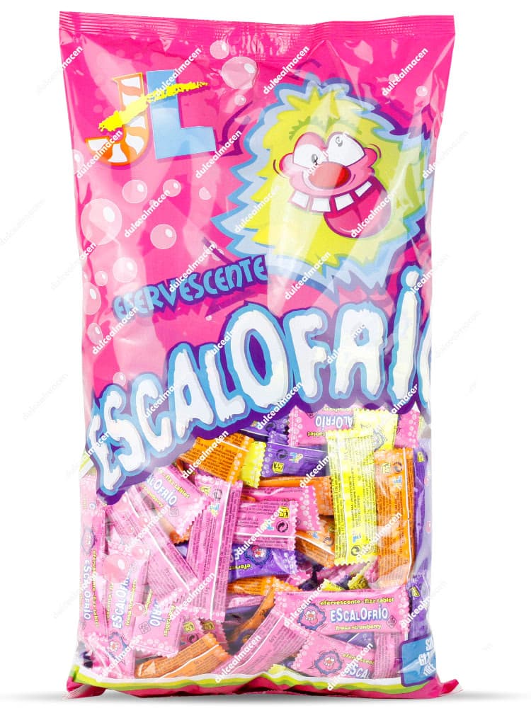 Bolsa rosa de 300 unidades de caramelos efervescentes Escalofrio de Juan López con sellos Sin Gluten y Sin Lactosa - Dulcealmacen