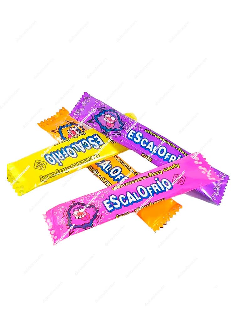 Bolsa rosa de 300 unidades de caramelos efervescentes Escalofrio de Juan López con sellos Sin Gluten y Sin Lactosa - Dulcealmacen