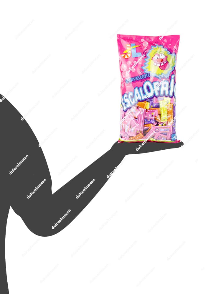 Bolsa rosa de 300 unidades de caramelos efervescentes Escalofrio de Juan López con sellos Sin Gluten y Sin Lactosa - Dulcealmacen