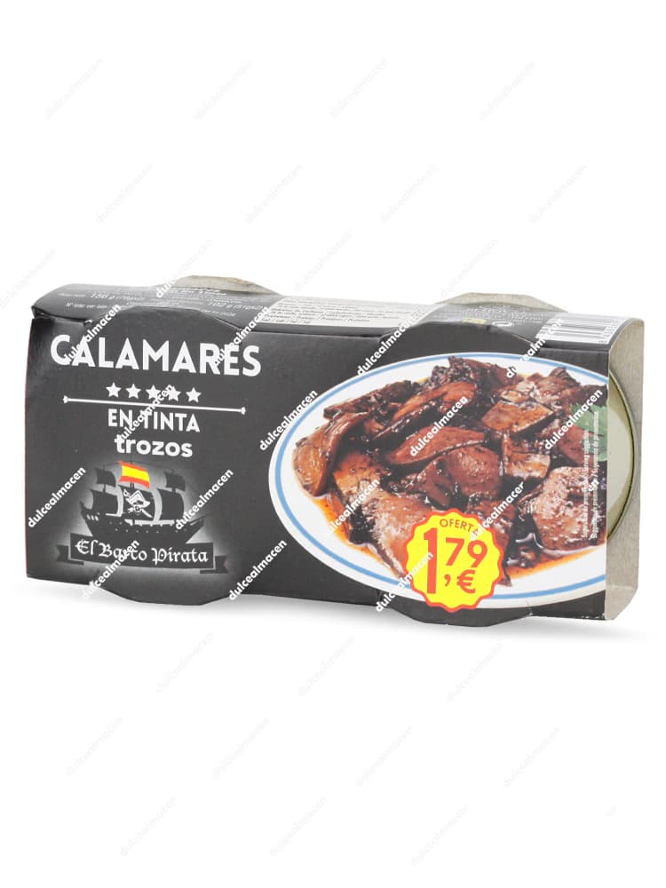 Pack de 3 latas de Calamar en Trozos en su Tinta El Barco Pirata sin gluten en Dulcealmacen