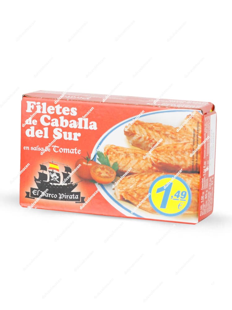Caja roja de Filetes de Caballa en Tomate El Barco Pirata en Dulcealmacen