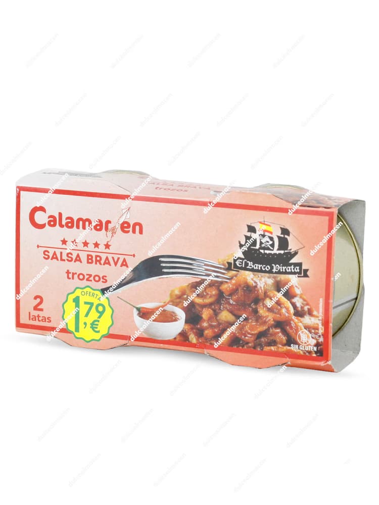 Pack de 2 latas de Calamar en Trozos Salsa Brava El Barco Pirata sin gluten en Dulcealmacen