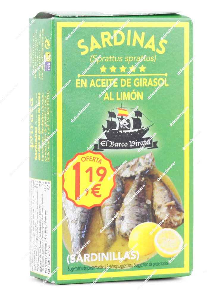 Lata de Sardinillas al Limón El Barco Pirata disponible en Dulcealmacen