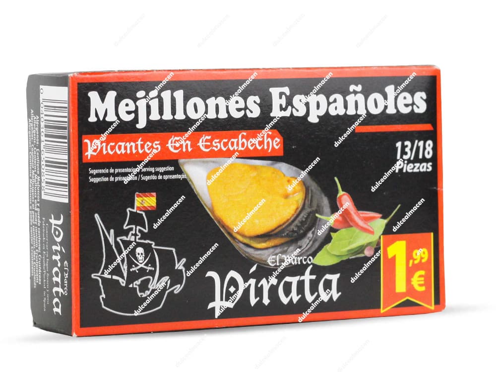 Lata de Mejillones en Escabeche Picantes El Barco Pirata en Dulcealmacen