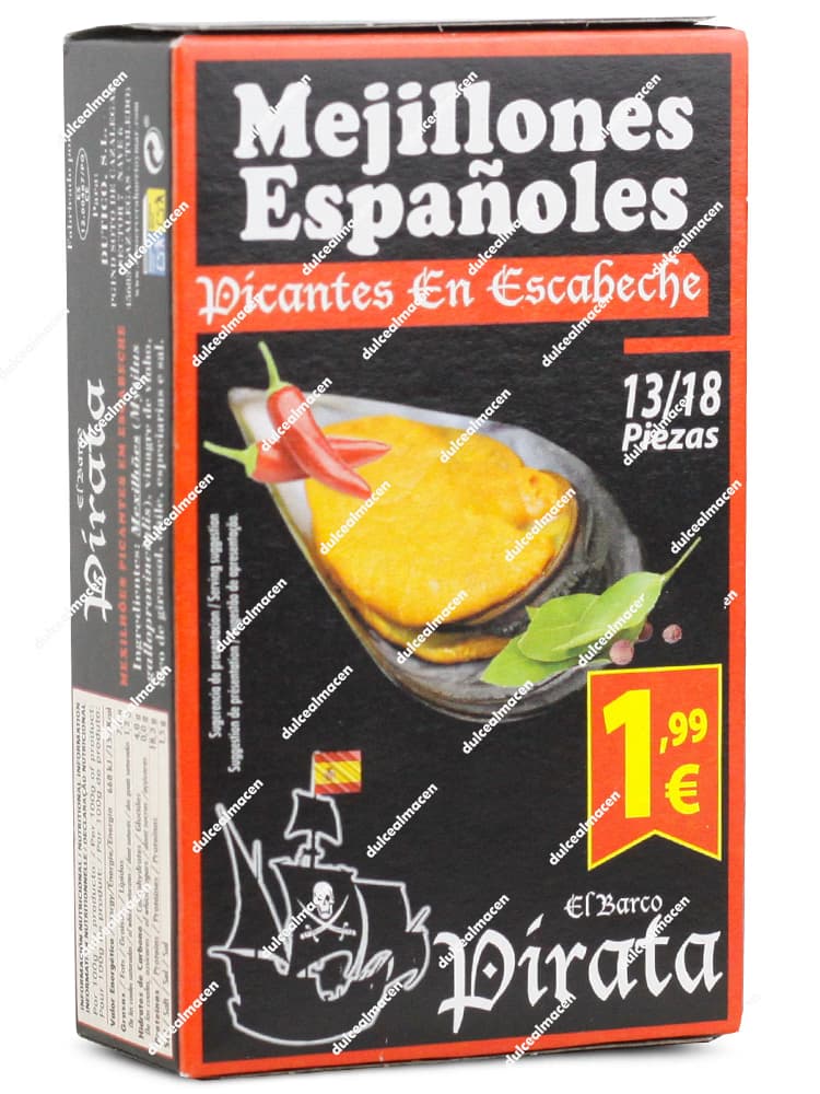 Lata de Mejillones en Escabeche Picantes El Barco Pirata en Dulcealmacen