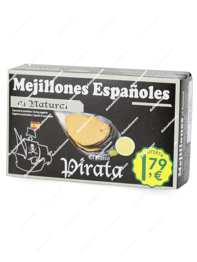 Lata vertical de Mejillones Españoles al Natural El Barco Pirata en Dulcealmacen