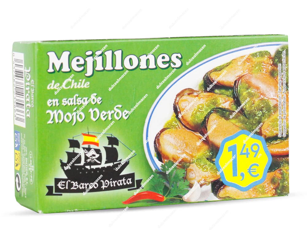 Lata de Mejillones en Salsa de Mojo Verde El Barco Pirata en Dulcealmacen