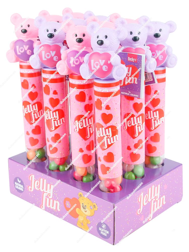 Jelly Fun Teddy Caramelos Sabores expositor de tubos con caramelos y peluche de osito en Dulcealmacen