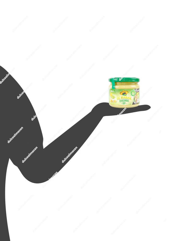 Tarro de cristal de 300g de Guacamole Style Dip El Sabor con tapa verde, ideal para dipear nachos y totopos mexicanos - Dulcealmacen