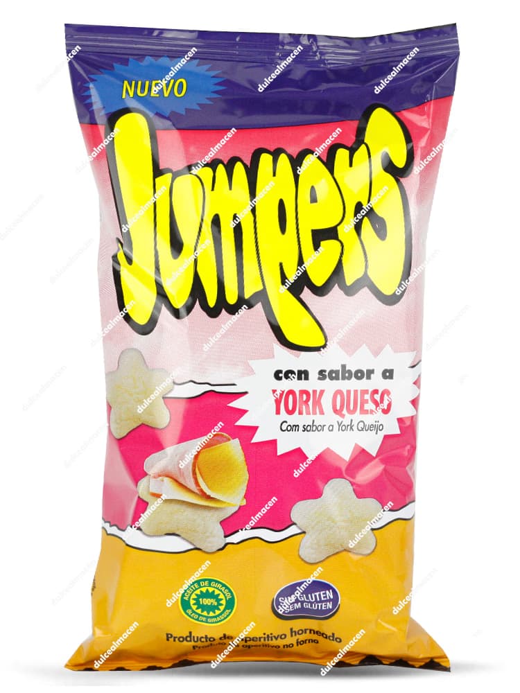 Jumpers, York Queso, Aspil, snack de maíz, aperitivo horneado, caja 24 unidades, snacks crujientes, jumpers jamón queso, Dulcealmacen, Miguelturra, Ciudad Real, snacks clásicos