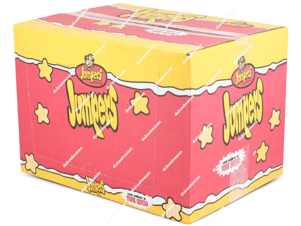 Jumpers, York Queso, Aspil, snack de maíz, aperitivo horneado, caja 24 unidades, snacks crujientes, jumpers jamón queso, Dulcealmacen, Miguelturra, Ciudad Real, snacks clásicos
