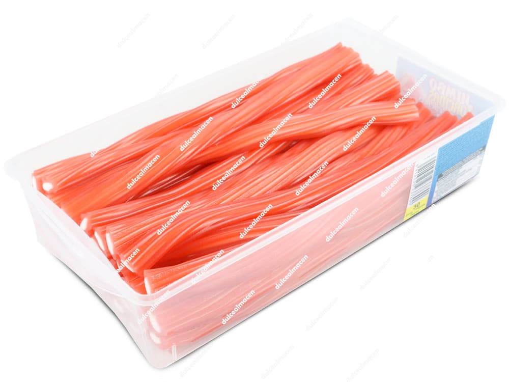 Caja de 30 unidades de Regaliz Fini Jumbo Torcidas Rellenas, piezas largas de regaliz rojo trenzado con relleno de nata blanco - Dulcealmacen