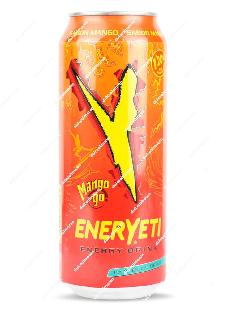 Lata de bebida energética Eneryeti Mango Go! 500ml sabor mango baja en calorías con precio marcado 1,20€ - Dulcealmacen