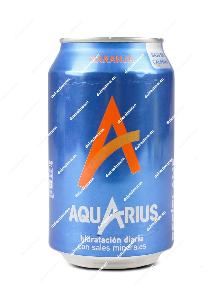 Lata de Aquarius Naranja 1 ud de 33 cl con diseño naranja y blanco - Dulcealmacen