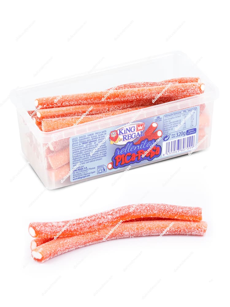 Tarro de regalices rellenos de nata con cobertura pica fresa King Tarro Rellepica Fresa 300g de Dulcealmacen