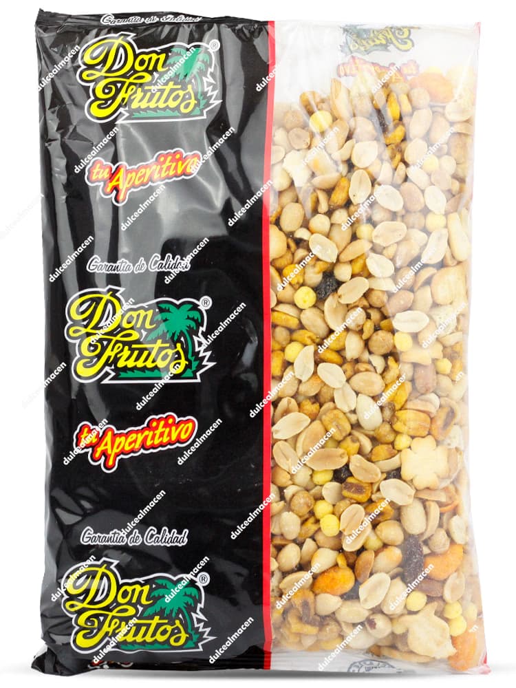 Bolsa amarilla de Cóctel Picoteo de Frutos Secos Madrileña de 1 kg, con ventana transparente que muestra el mix variado de cacahuetes, maíz y snacks crujientes - Dulcealmacen