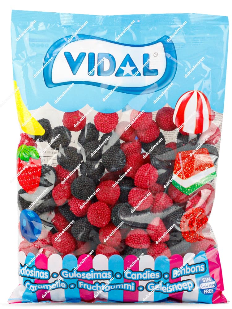 Bolsa de gominolas Vidal Moras Grandes de 1 kg con caramelos de goma crujientes de color rojo y negro sin gluten de Dulcealmacen