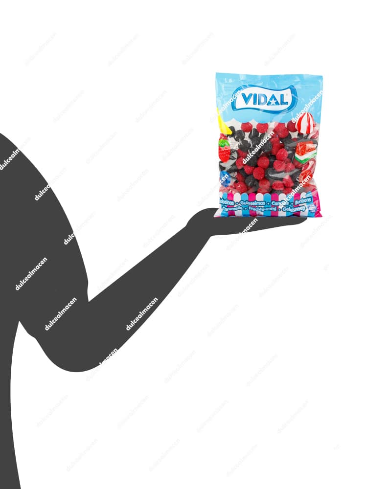 Bolsa de gominolas Vidal Moras Grandes de 1 kg con caramelos de goma crujientes de color rojo y negro sin gluten de Dulcealmacen