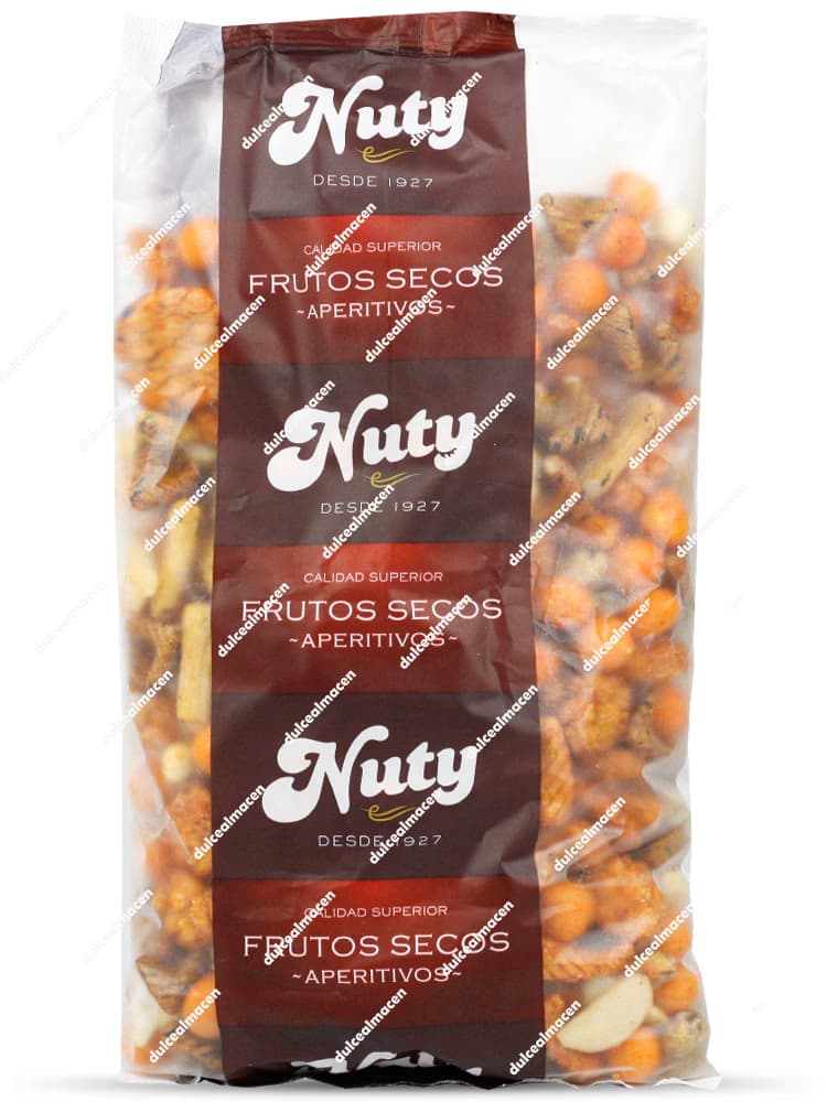 Bolsa de Nuty Thai Mex Mix de 110 gramos, mostrando una mezcla de cacahuetes, maíz y snacks crujientes con un diseño de temática exótica - Dulcealmacen