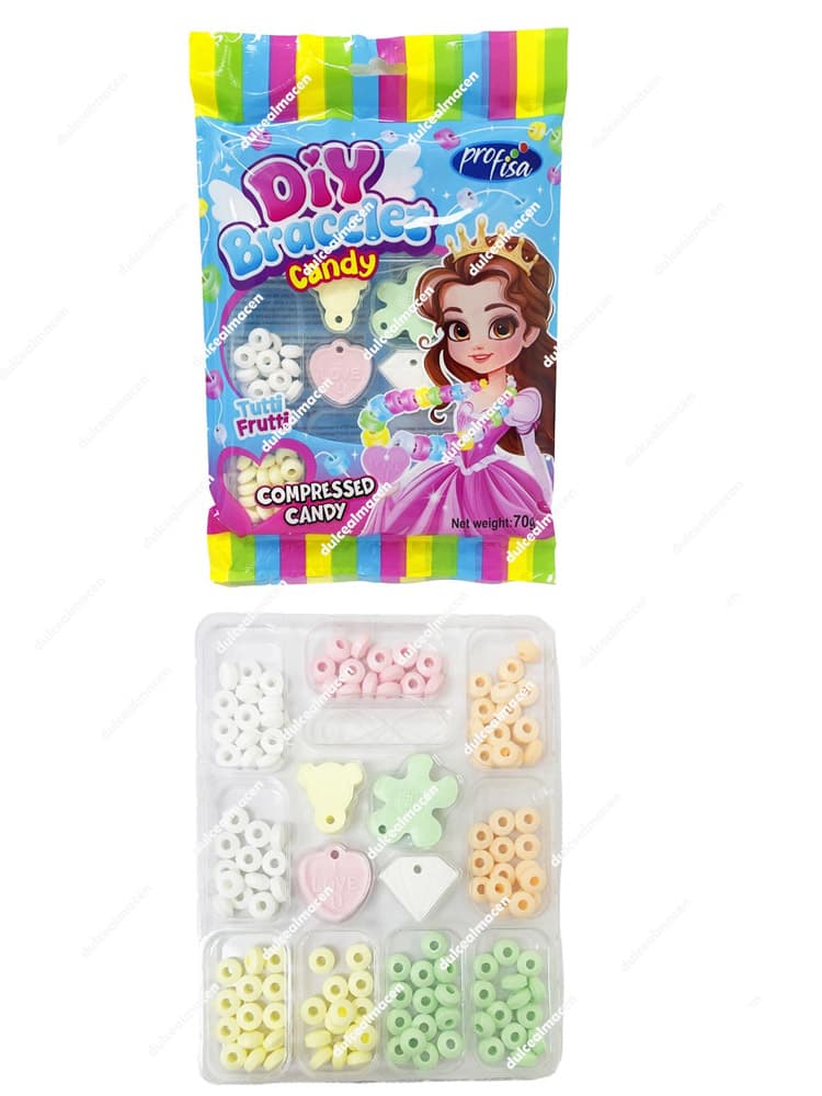 Caja expositora de 6 unidades de Profisa DIY Pulseras Caramelos, caja con dulces de dextrosa para montar pulseras, venta por impulso en Dulcealmacen.