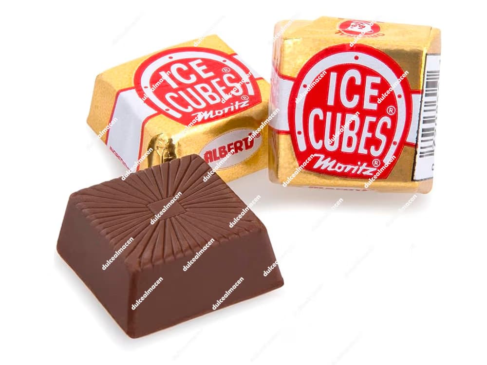 Tubo o cubo de 150 unidades de Moritz Ice Cubes Choco, bombones de chocolate cuadrados para Dulcealmacen.