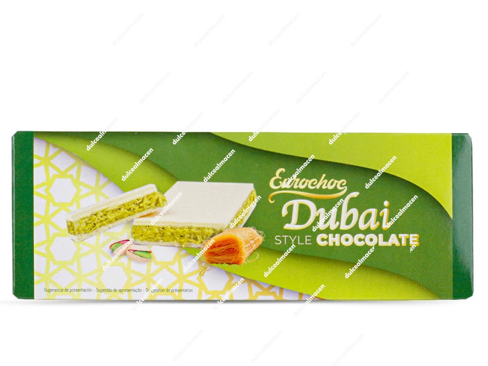 Tableta de Chocolate Blanco Estilo Dubai de 100gr, cremoso y exótico, disponible en Dulcealmacen