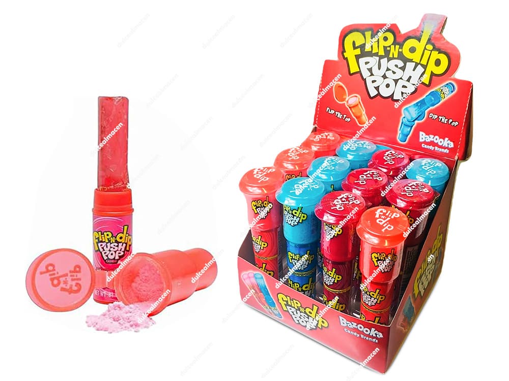 Bazooka Flip-N-Dip Push Pop - Estuche de 12 Unidades