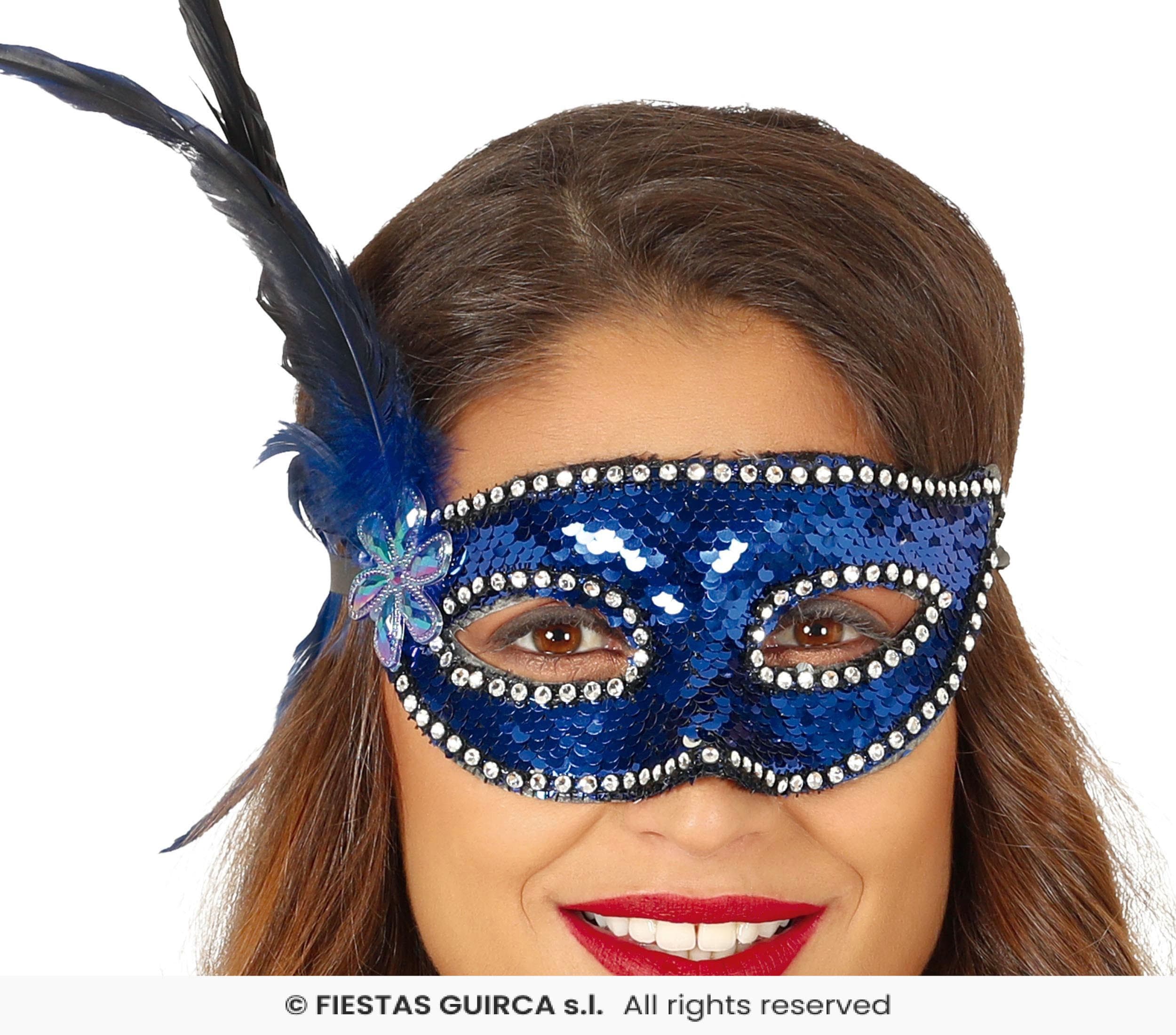 Guirca Antifaz Lentejuelas Azul con Pluma