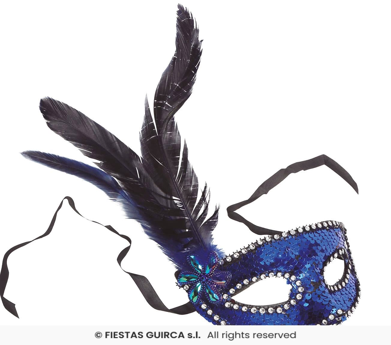 Guirca Antifaz Lentejuelas Azul con Pluma