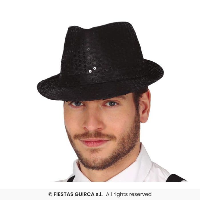 Gorro gangster lentejuelas negro Fiestas Guirca en Dulcealmacen