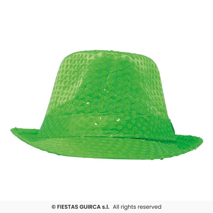 Gorro gánster lentejuelas verde neón Guirca en Dulcealmacen