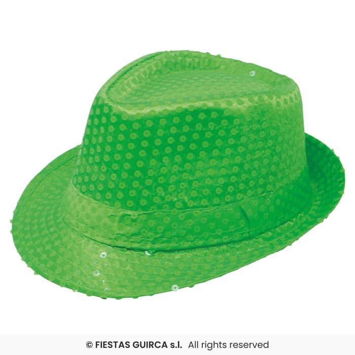 Gorro gánster lentejuelas verde neón Guirca en Dulcealmacen