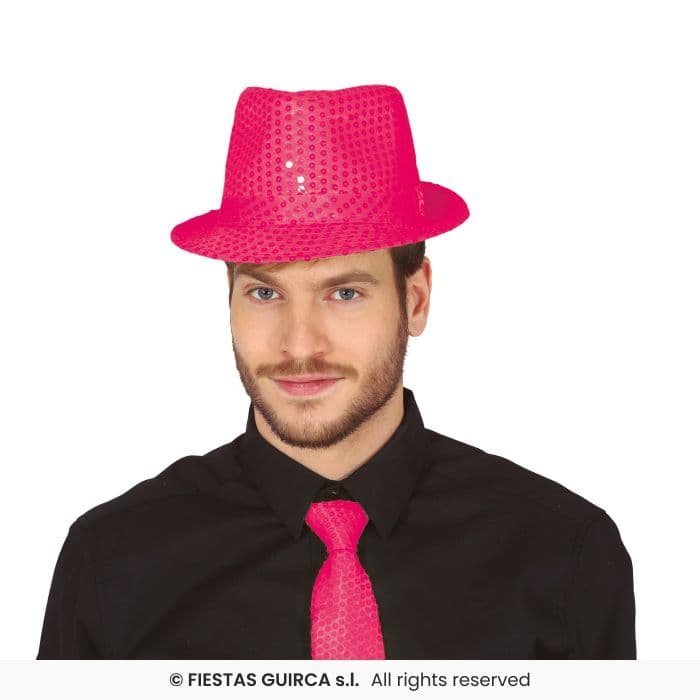 Gorro gánster lentejuelas rosa neón Guirca en Dulcealmacen