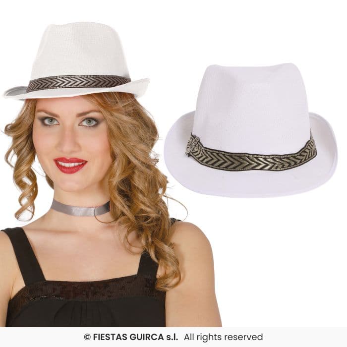 Sombrero gánster blanco Guirca para disfraz en Dulcealmacen