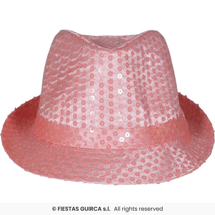 gorro gangster lentejuelas rosa, sombrero gangster rosa, gorro lentejuelas, sombrero de fiesta, disfraces, accesorio disfraz, fiestas guirca, cotillón, dulcealmacen, miguelturra, ciudad real