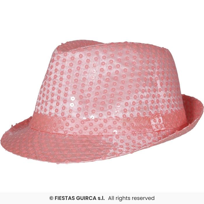 gorro gangster lentejuelas rosa, sombrero gangster rosa, gorro lentejuelas, sombrero de fiesta, disfraces, accesorio disfraz, fiestas guirca, cotillón, dulcealmacen, miguelturra, ciudad real