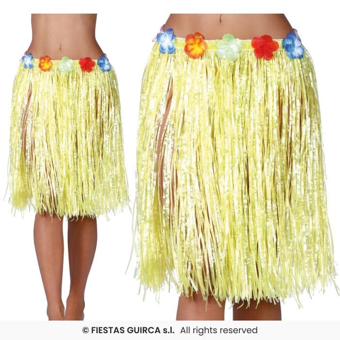 Falda Hawaiana Flores 55 Cms Amarillo Guirca en Dulcealmacen