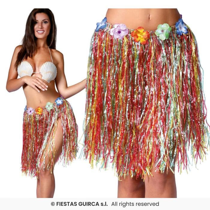 Falda Hawaiana Flores 55 Cms Multicolor Guirca en Dulcealmacen