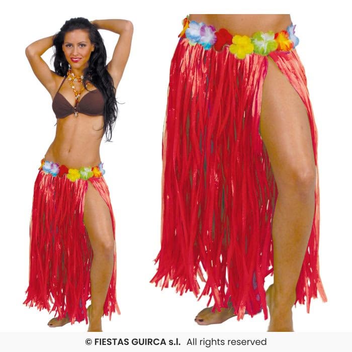 Falda Hawaiana Flores 75 Cms Rojo Guirca en Dulcealmacen