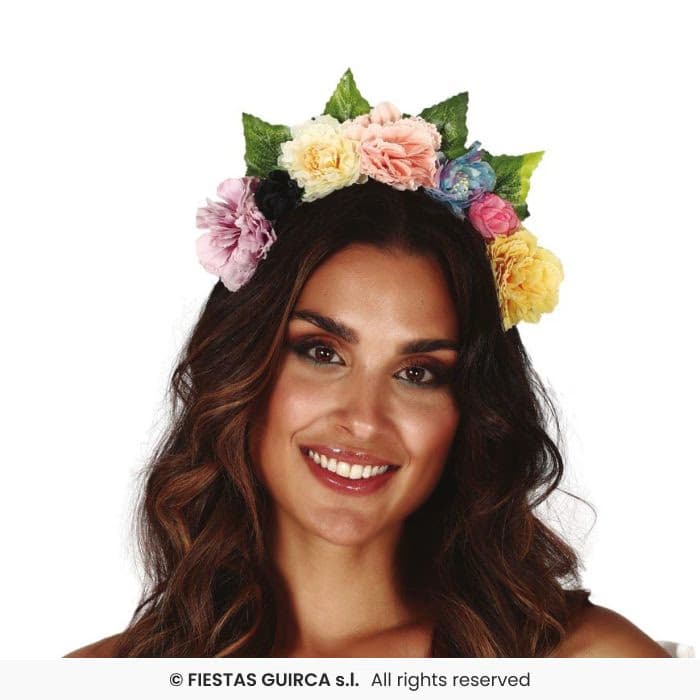 Diadema Flores Naranja Rojas Guirca en Dulcealmacen