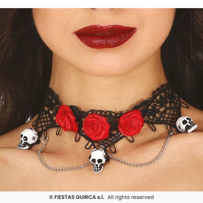 Gargantilla Con Calaveras Y Rosas en Dulcealmacen