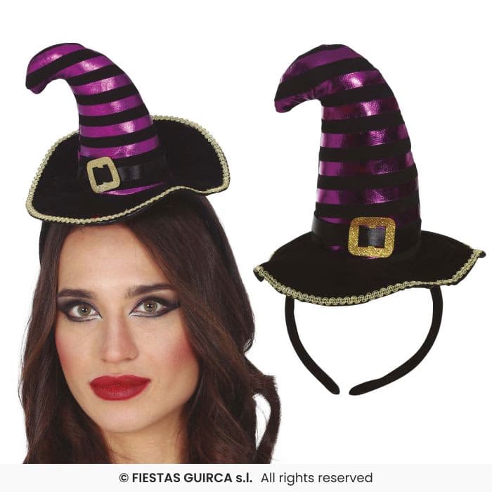 Diadema Mini Sombrero Bruja Negro/Lila en Dulcealmacen