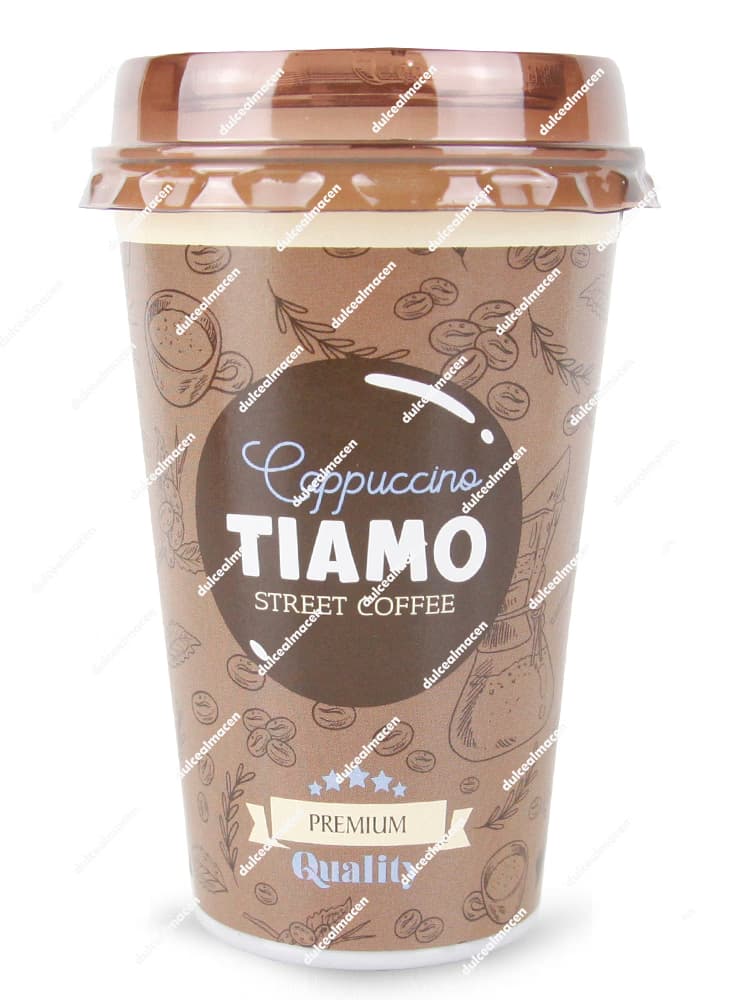 Vaso de café frío Cappuccino Tiamo de 220ml con diseño marrón y blanco en Dulcealmacen