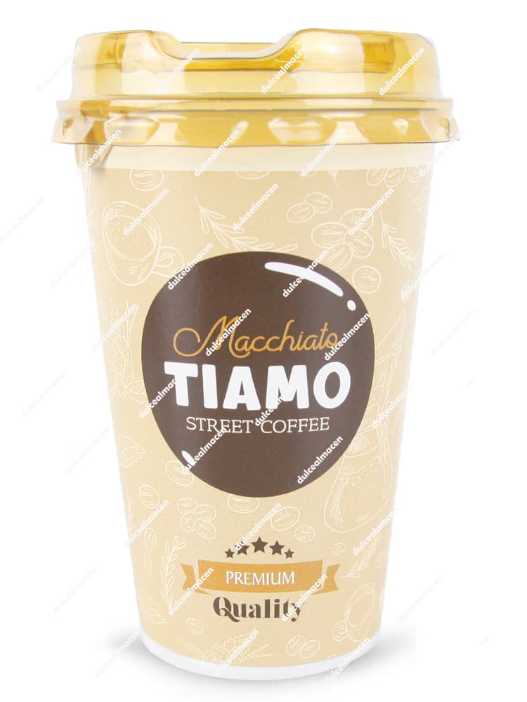 Vaso de café frío Macchiato Tiamo de 220ml con diseño en tonos crema y marrón en Dulcealmacen
