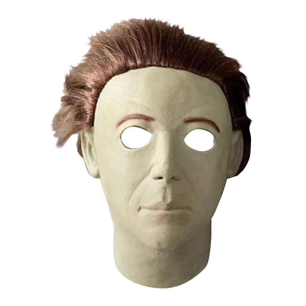 Máscara de látex pálida con pelo castaño realista inspirada en un asesino de película de terror - Dulcealmacen