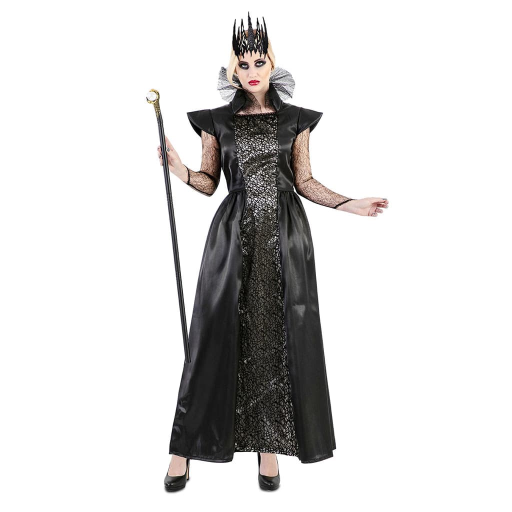 Disfraz reina oscura medieval de mujer de la marca Fyasa en color negro con detalles plateados