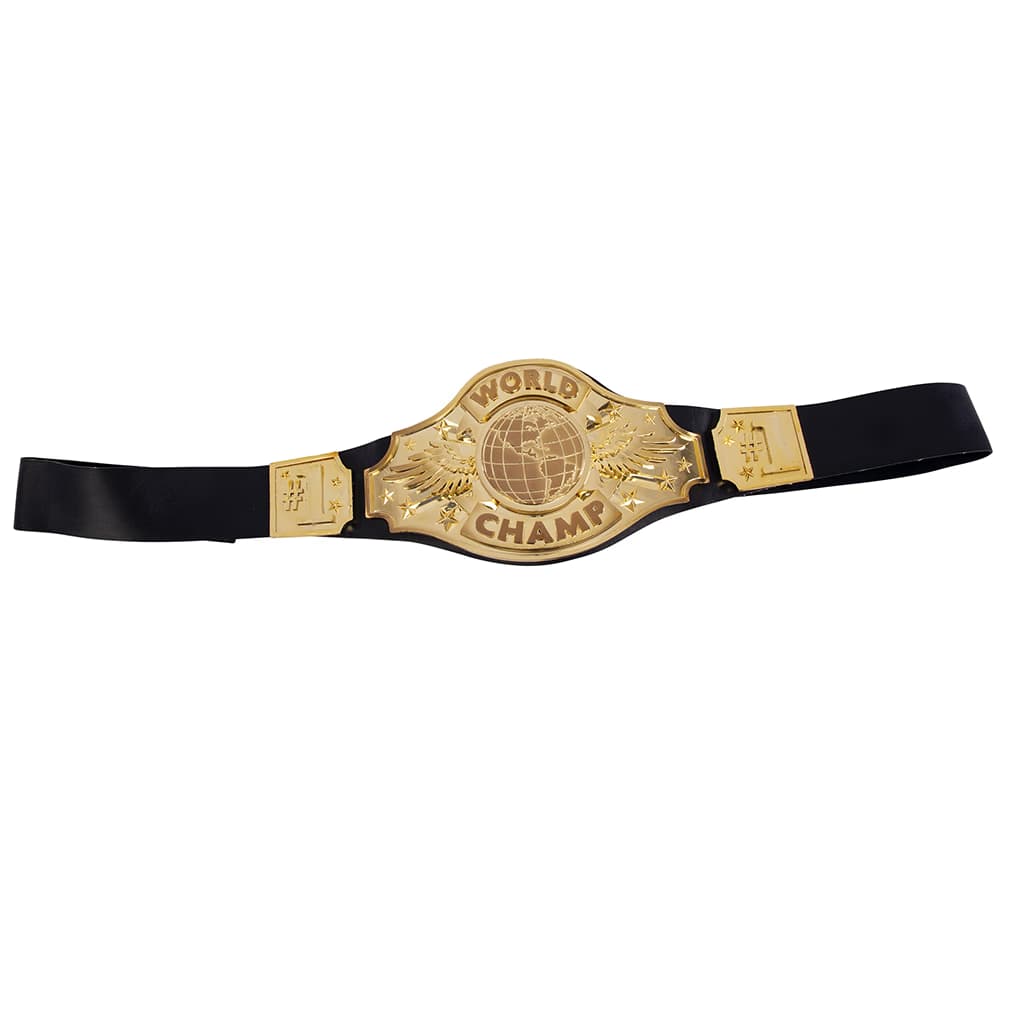 Cinturón de Campeón de Fyasa de 110 cm con gran placa central dorada y correa negra para disfraz de boxeador - Dulcealmacen