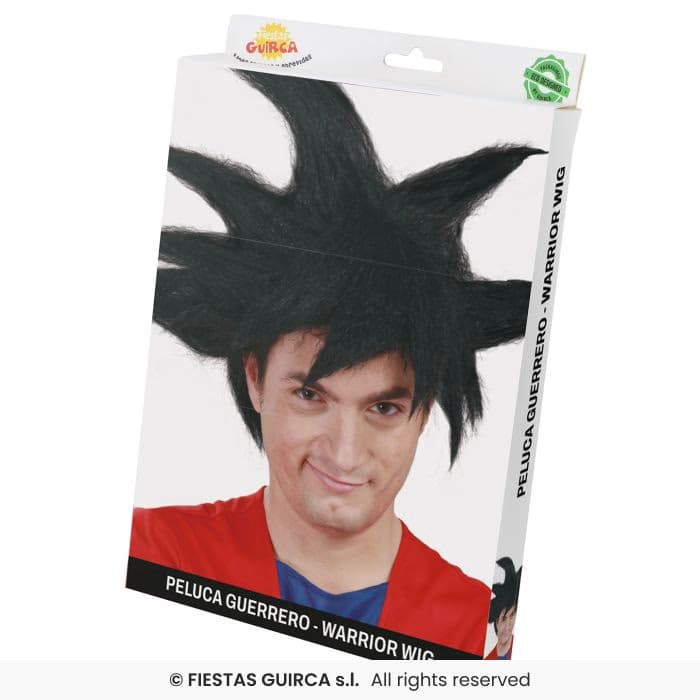 Modelo con la Peluca Guerrero Goku Guirca de pelo sintético puntiagudo en Dulcealmacen