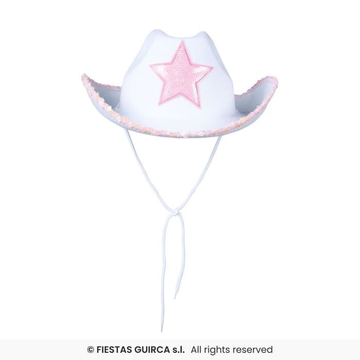 Guirca Sombrero Vaquero Blanco Con Estrella de lentejuelas para disfraces y fiestas en Dulcealmacen
