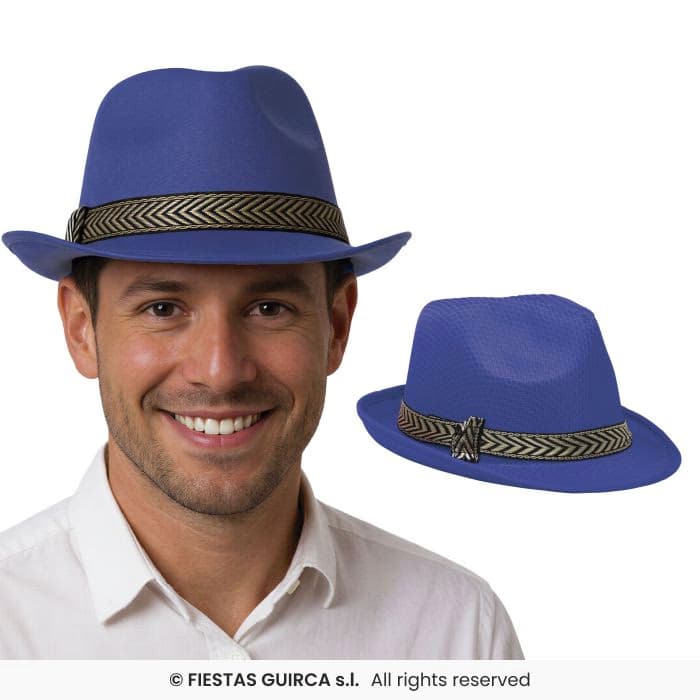 Gorro gánster azul Guirca estilo fedora en Dulcealmacen